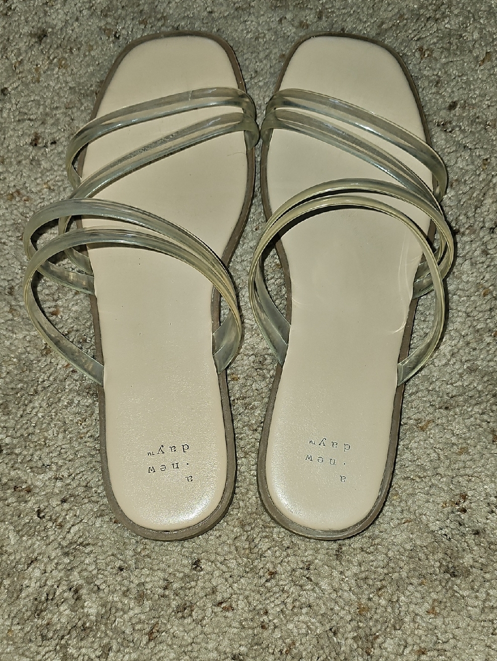 a new day Clear-Strap Slide Sandals in Beige and Clear
